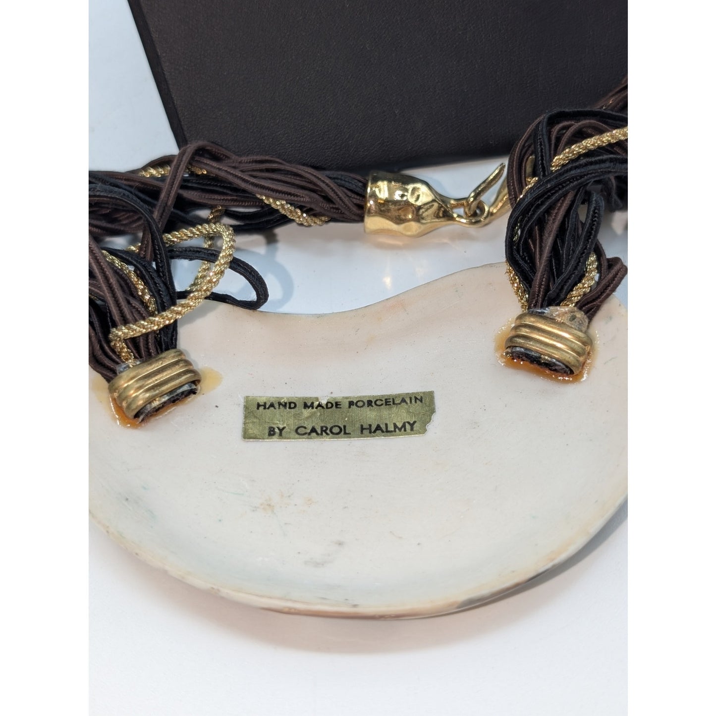 Artist Carol Halmy Ceramic Multi-Corded Pendant Hook Clasp 16.5" Necklace