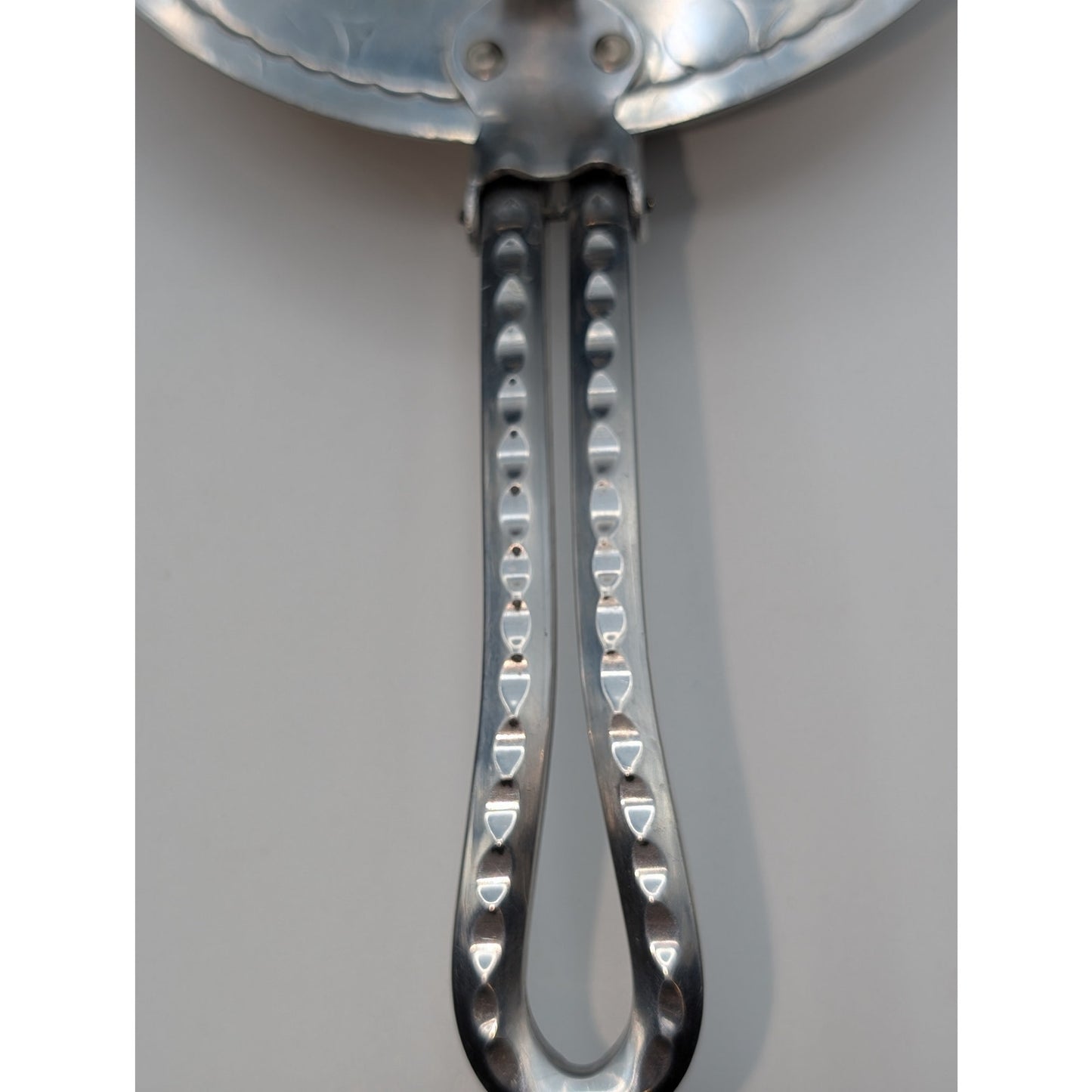 Vintage Hammered Aluminum Hand Forged Silent Butler Crumb Catcher Floral