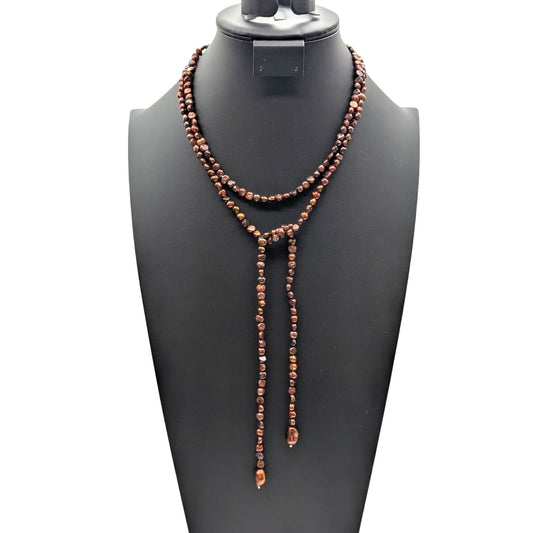 Vintage 52" Genuine Copper & Gold Lariat Style Open Ended Pearl Necklace