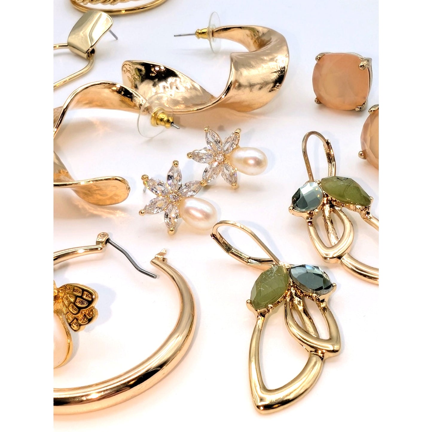 Lot of Twelve Pair Gold Tone Earrings for Pierced Ears