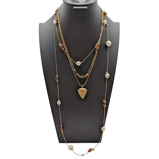 Lot of Three Vintage Gold Tone Beaded Locket Chain Layered Necklaces
