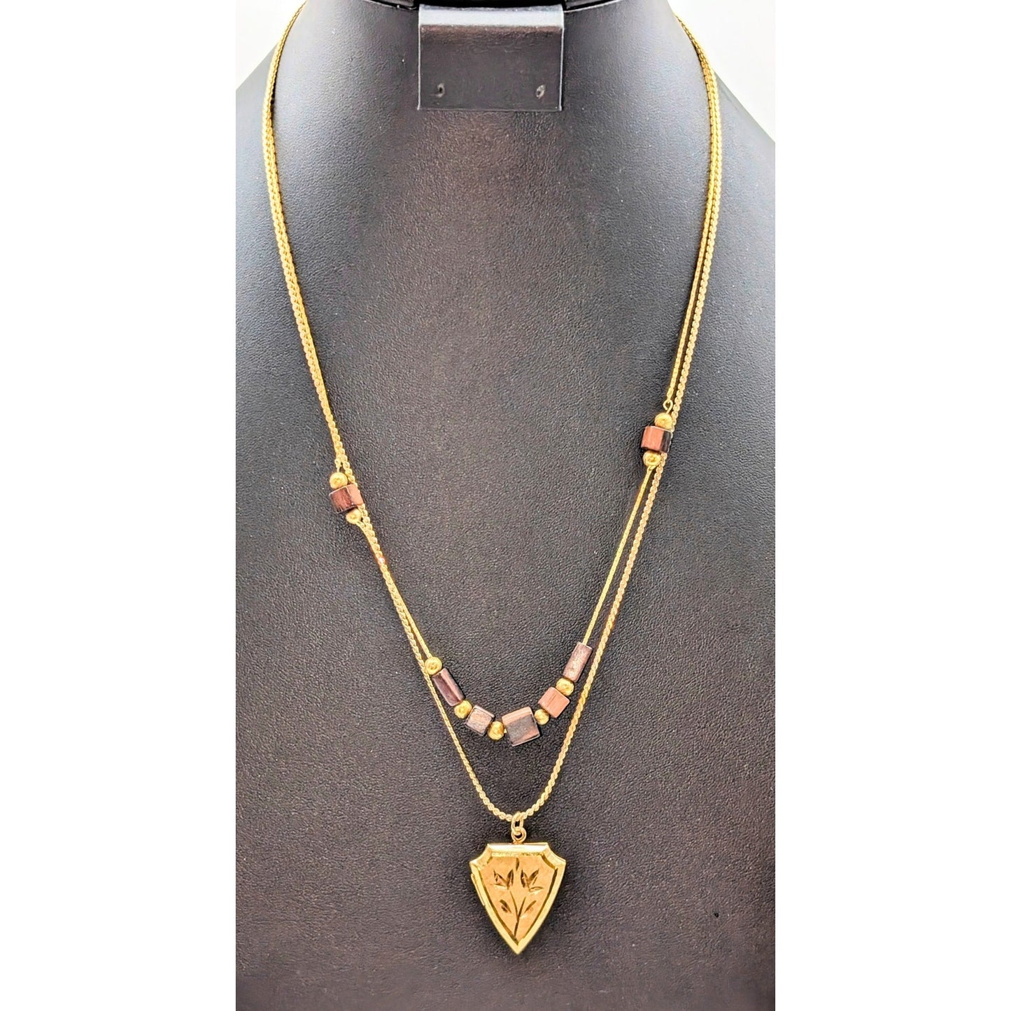 Lot of Three Vintage Gold Tone Beaded Locket Chain Layered Necklaces