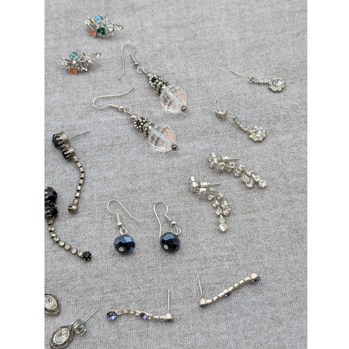 Lot of 13 Pair Black Crystal Rhinestone Earrings For Pierced Ears