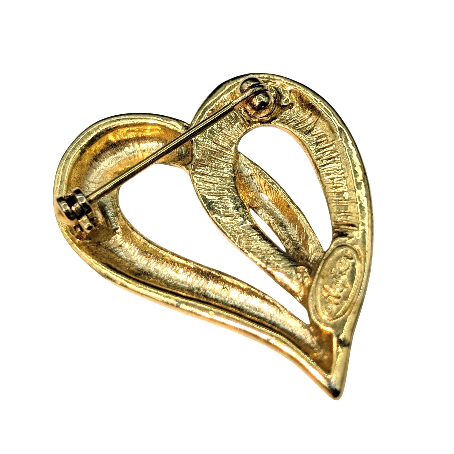 Lot of Two Vintage Gold Tone Heart Brooches -- Napier & Unbranded