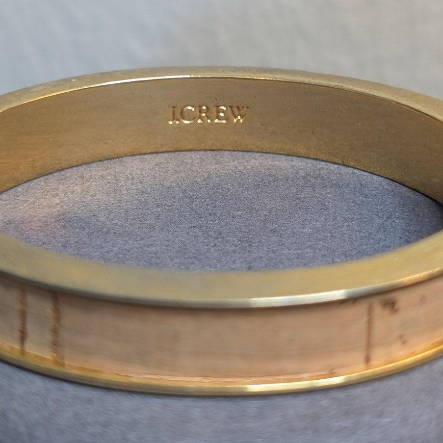 J. Crew Gold Tone Cork Hinged Oval Bangle Bracelet