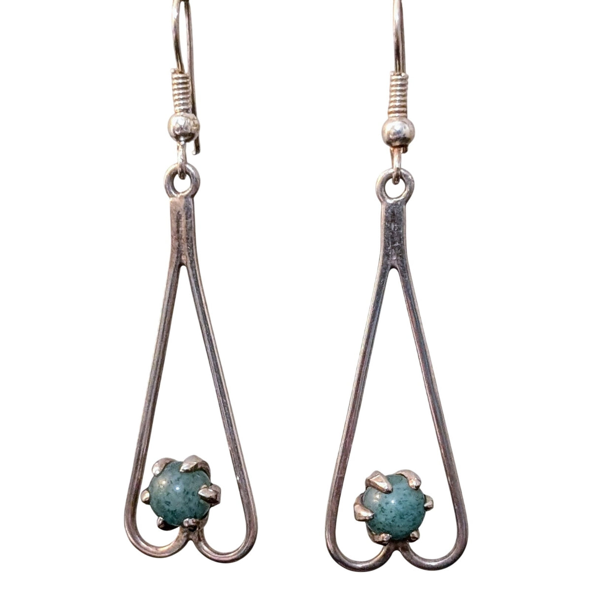 Vintage 925 Sterling Green Prong Set Round Stone Drop Dangle Earrings