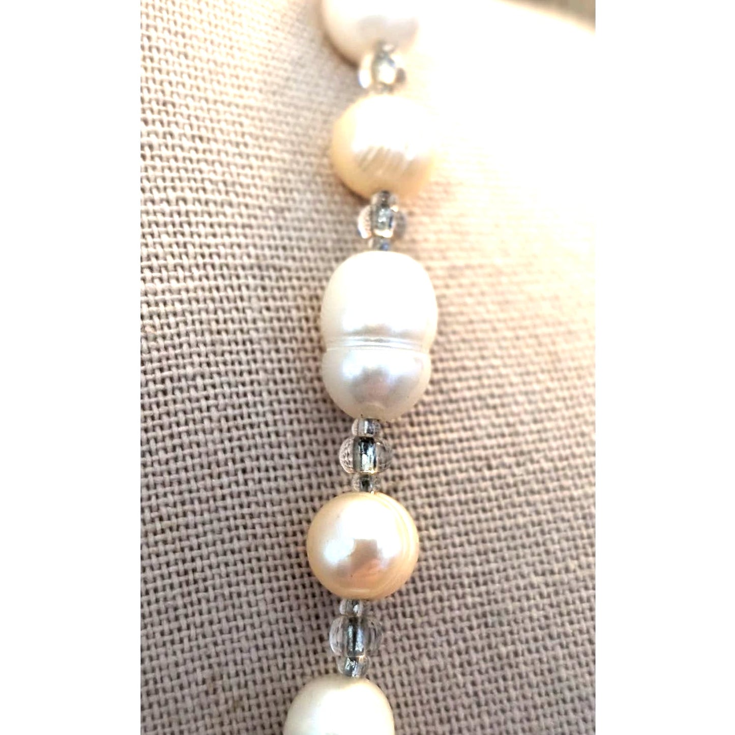 Freshwater Baroque Pearl Necklace W/ Clear Glass Bead Barrel Clasp 19" Necklace