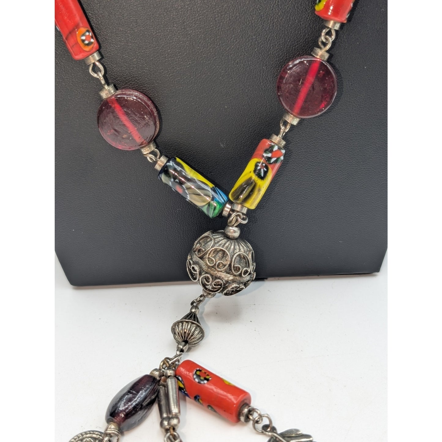 Antique/Vtg Murano Venetian Millefiori African Trade Beads Dangle 34" Necklace