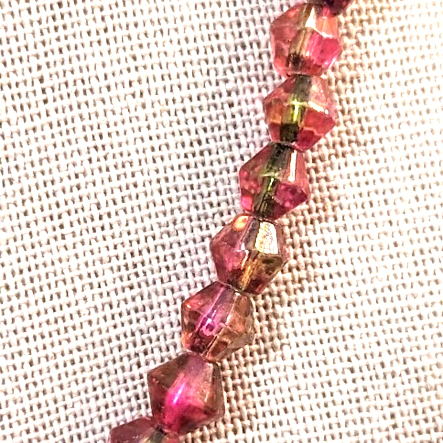 Pink & Green Bicone Acrylic Bead Necklace Strung on Wire with Hook Clasp