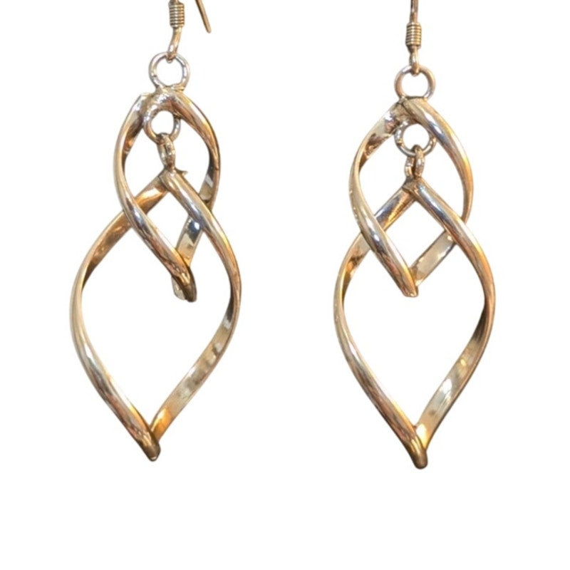 925 Sterling Silver Double Interlinked Teardrop Dangle Earrings