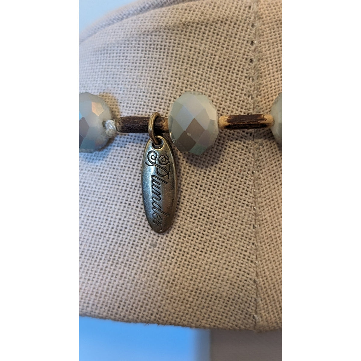 Plunder Designs Wood Smokey Blue Faceted Glass Crystal Bead Long Strand Necklace