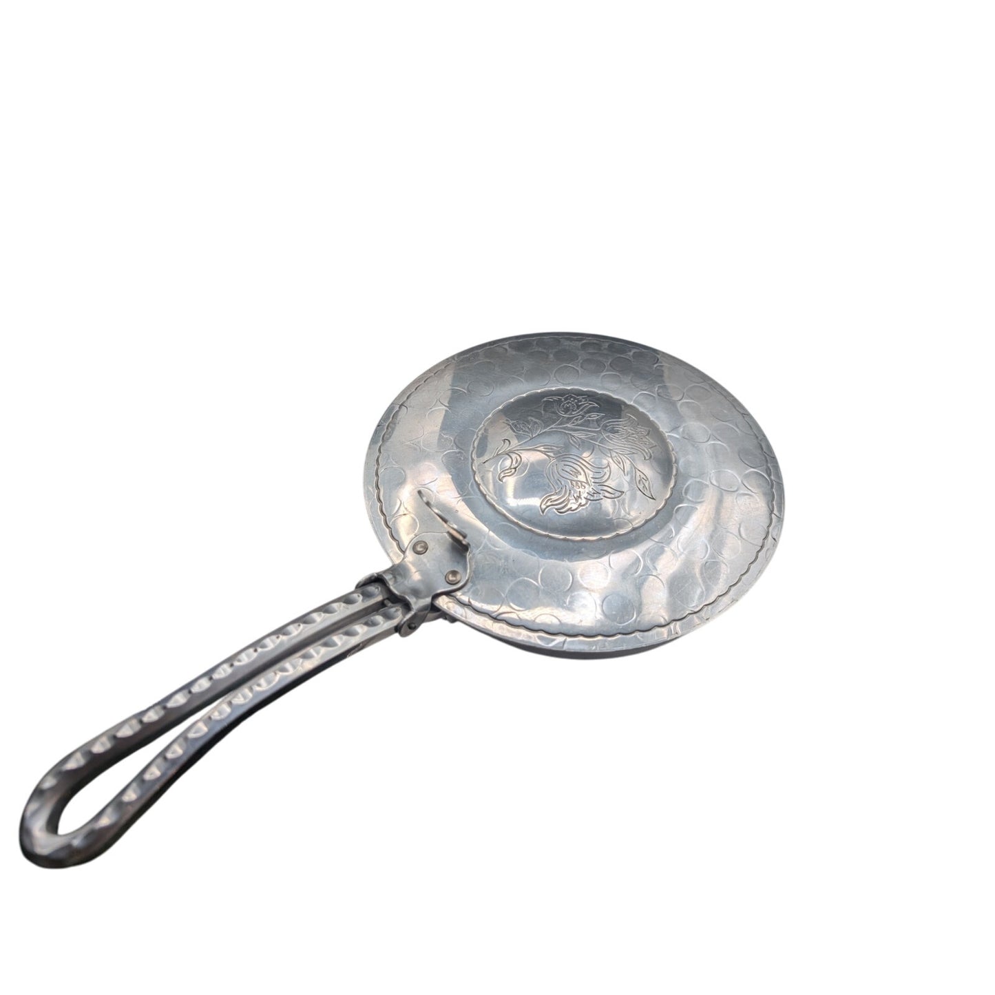 Vintage Hammered Aluminum Hand Forged Silent Butler Crumb Catcher Floral