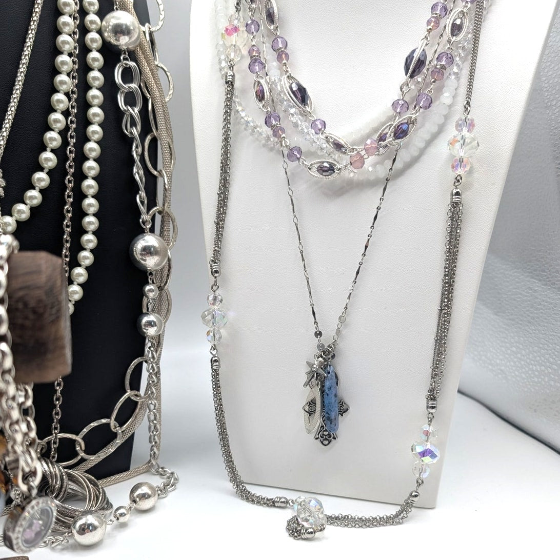 Reseller's Delight 47 Piece Silver Tone Vintage to Modern Costume Jewelry Lot