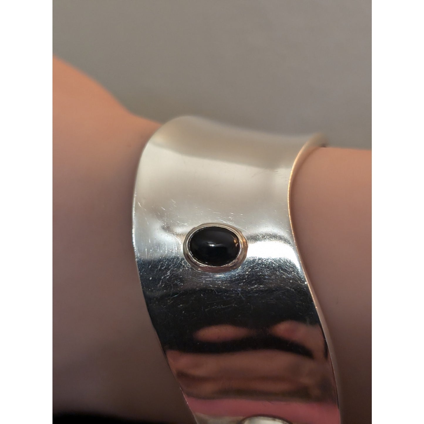 Multi-Stone Cabochon Curved Cuff Modernist Sterling Silver Mexico Bracelet