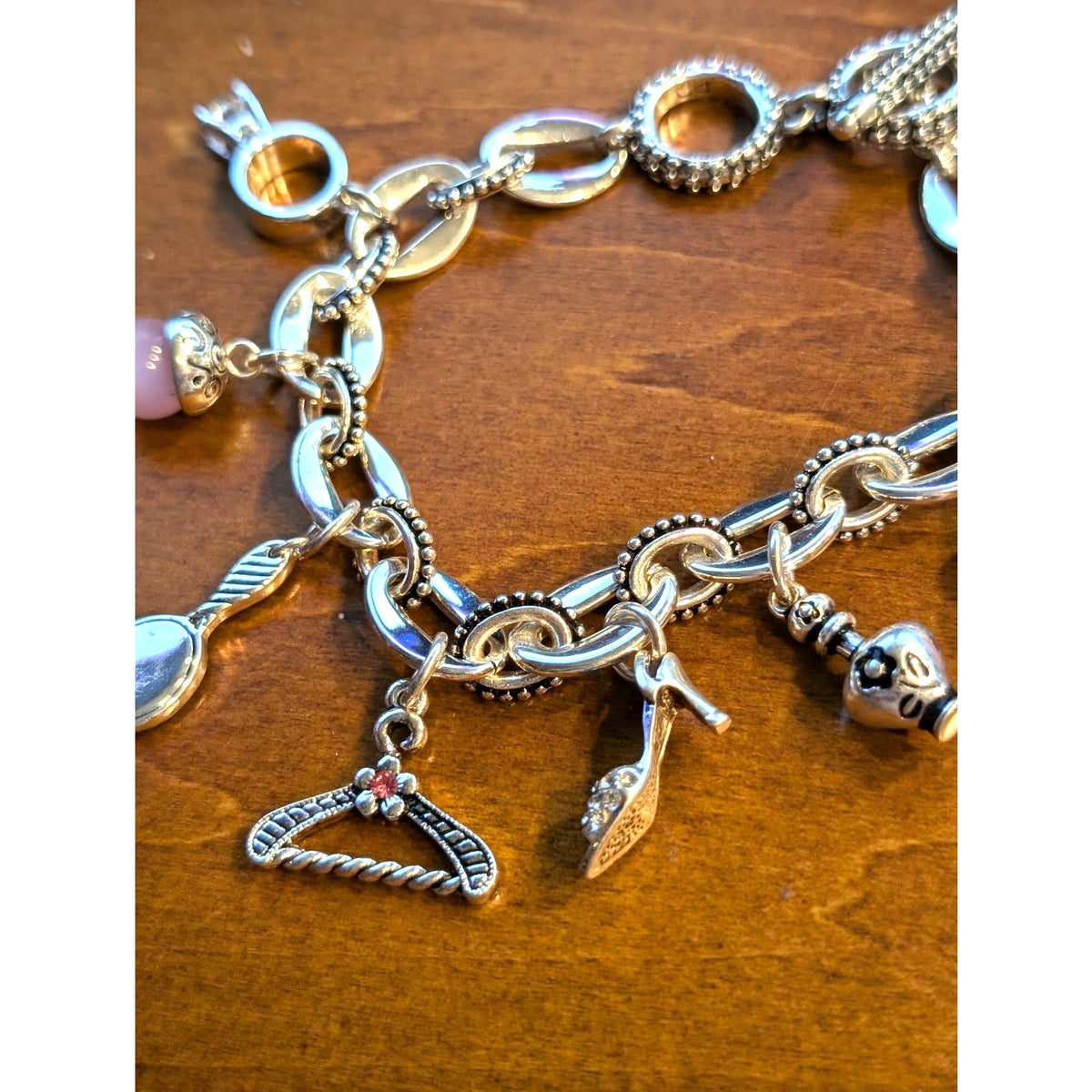 Premier Designs Silver Tone Girly Toggle Clasp Charm  Bracelet