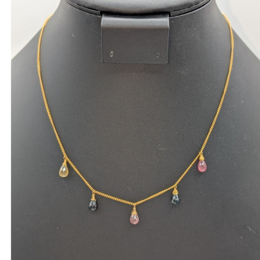 925 Sterling Vermeil Made in Bali Semi-Precious Gemstone Briolette Necklace