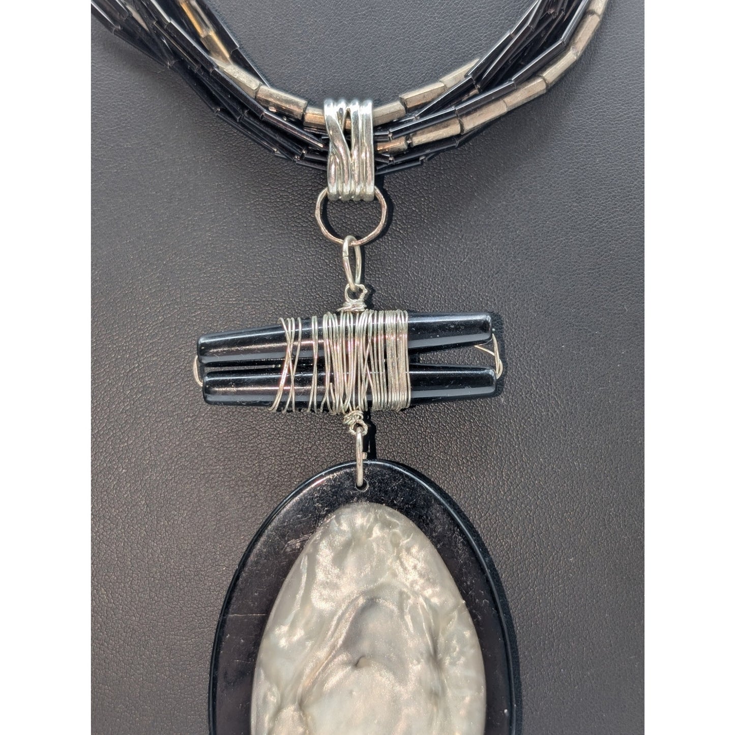 Chico's Chunky Bold Black White Multi-Beaded Chain Pendant 18"-22" Necklace