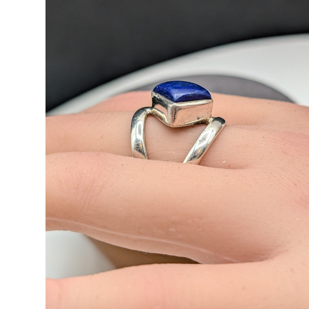 Vtg Arya 925 Sterling Silver Bezel Set Lapis Lazuli Split Shank Ring Size 5.5