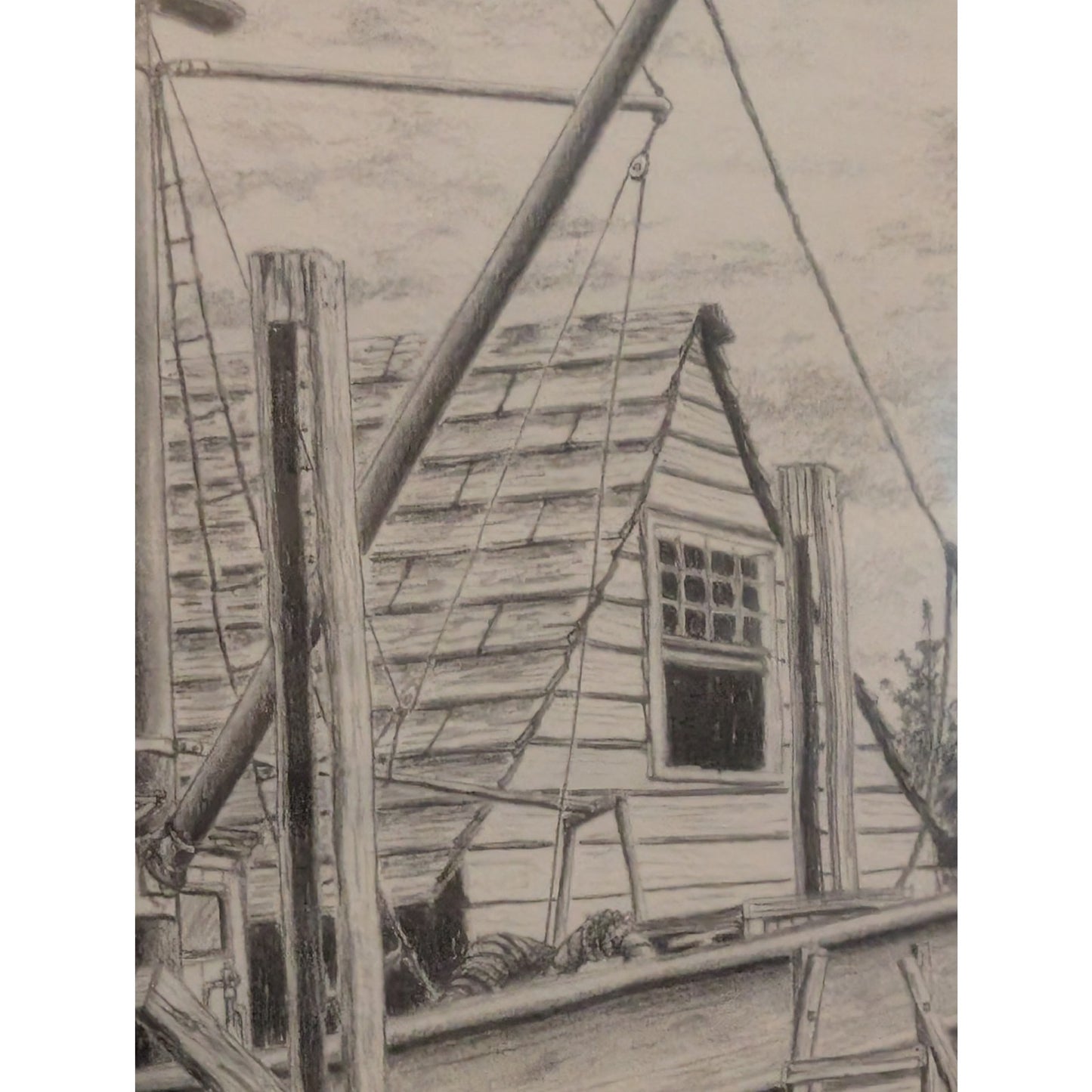 Original Artist Signed Bruce Reynolds Black Wood Framed Pencil Drawing 'Drydock'