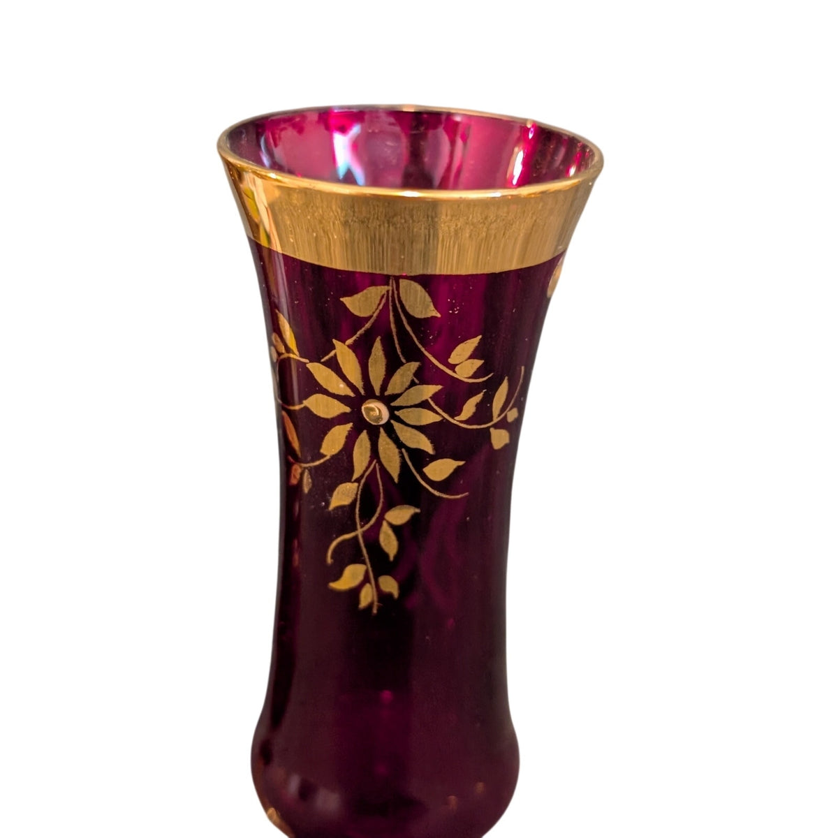 Vtg 50s 2 Red Stem Sherry Glasses Tre Fuochi Murano Italy Venetian Heavy Gilt