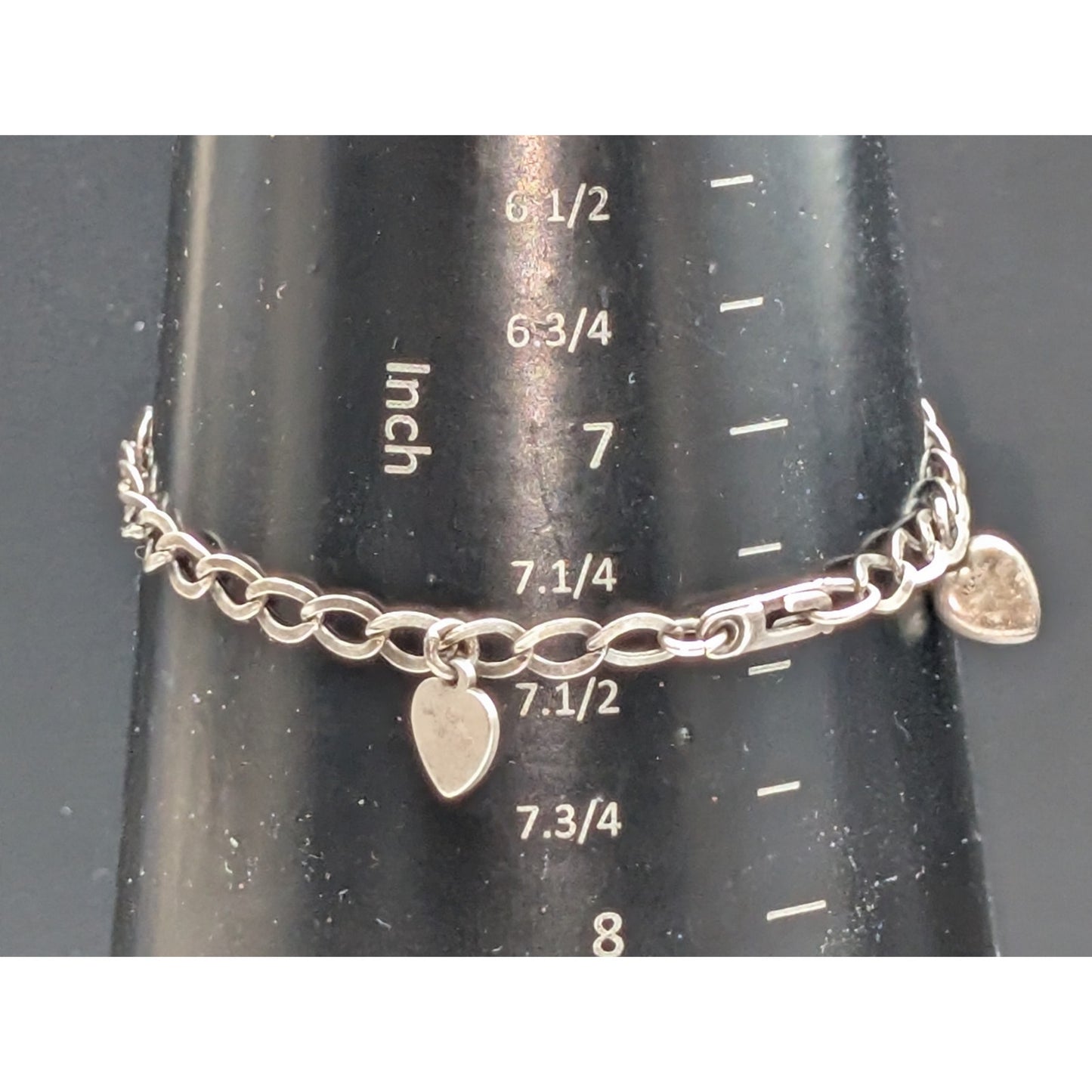 Vintage 925 Sterling Chain Link Two Heart Charm Bracelet