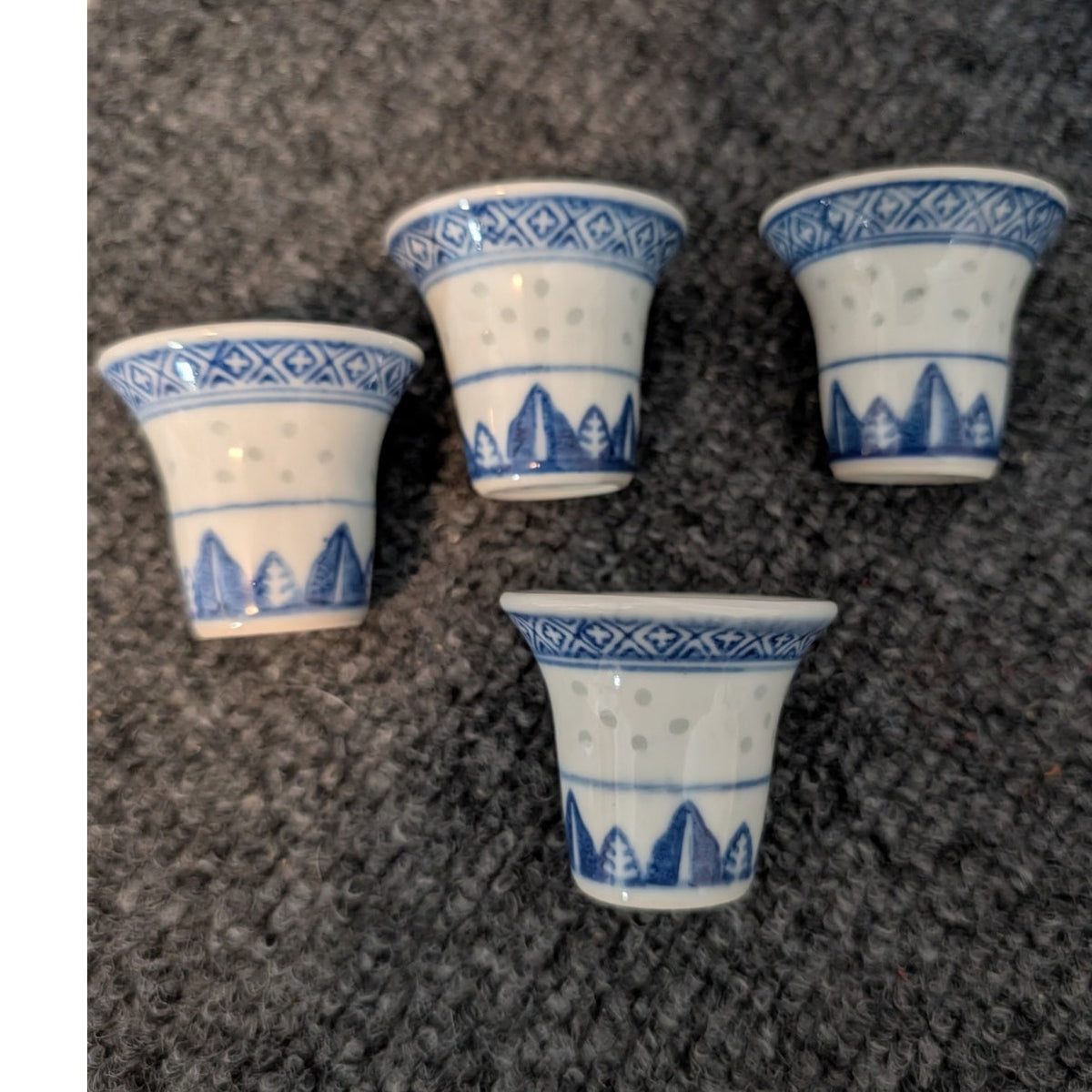Chinese Rice Ware Vintage 7 Pc Porcelain Tea Set Platter Teapot & Four Cups