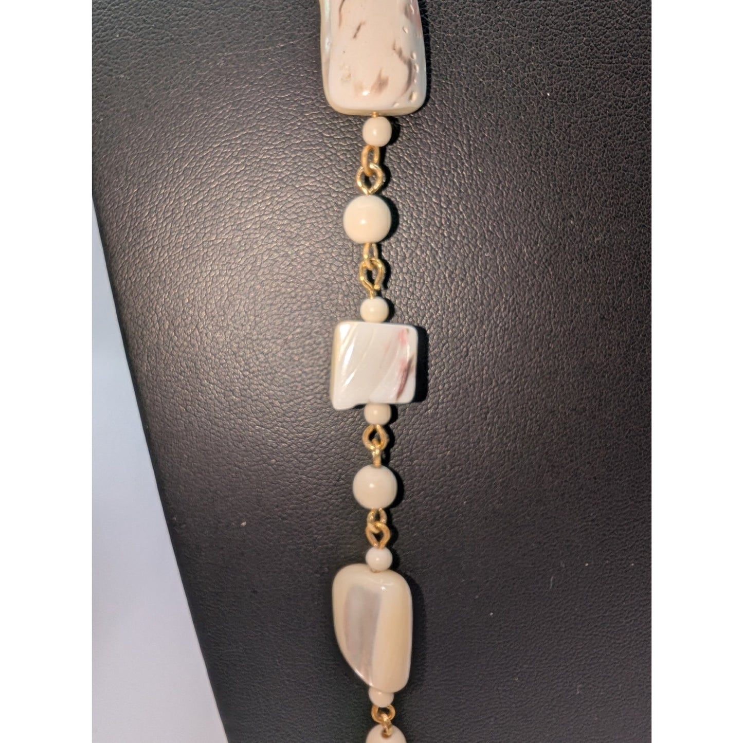 Vintage Mother of Pearl Beaded Chain 38" Necklace