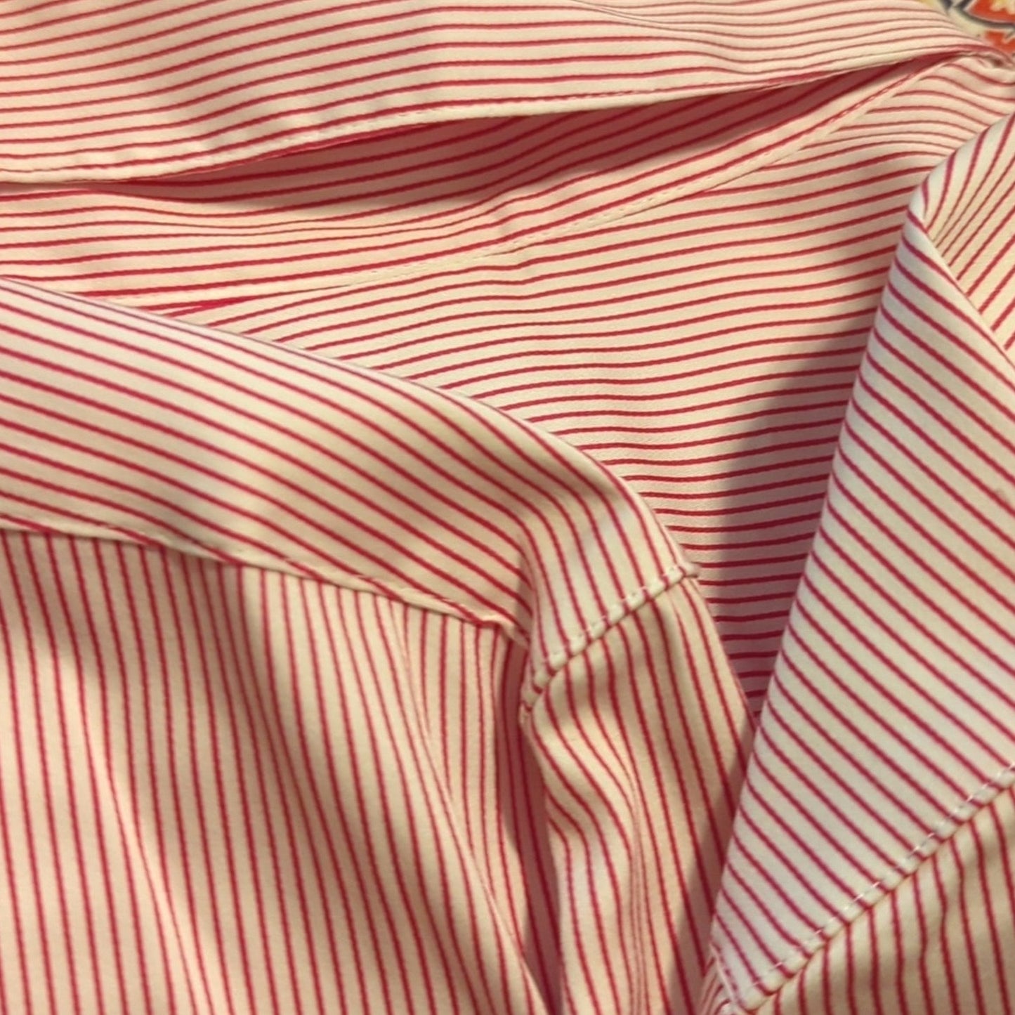 Chico's Red White Stripe Cotton Blend Button Down Shirt Women's Size 2 (US L-12)