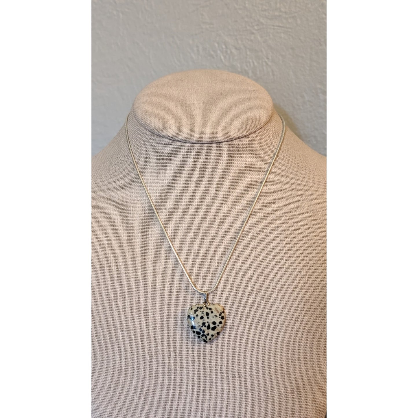 Dalmatian Jasper Heart Silver Tone 16" Necklace