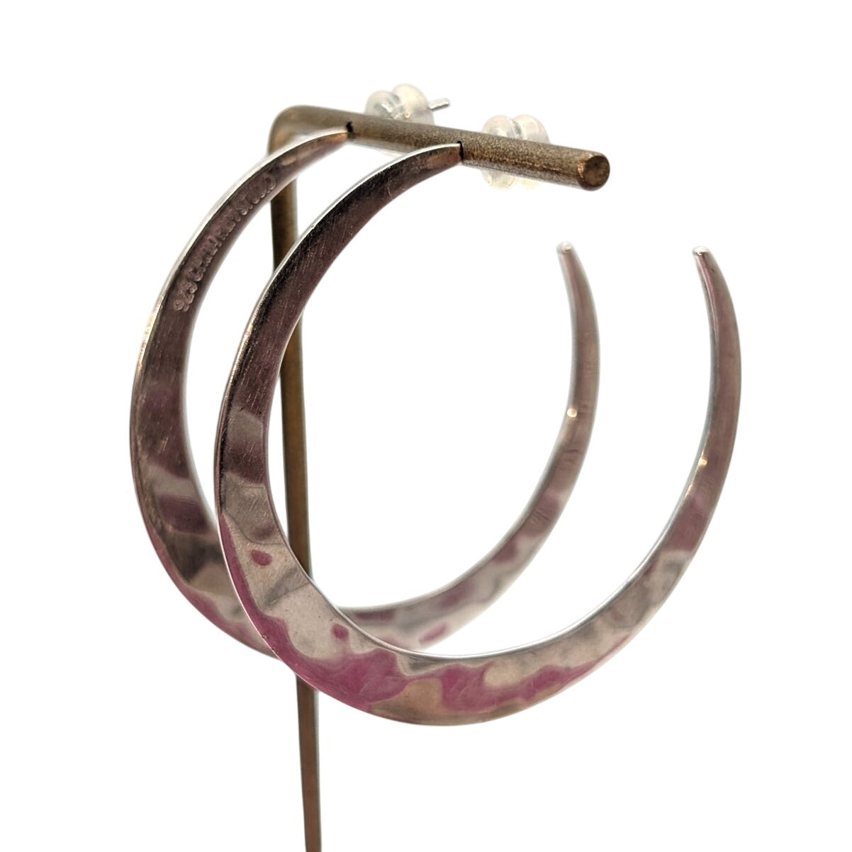 Robert Lee Morris 925 Sterling Silver Hammered Crescent Hoop Earrings