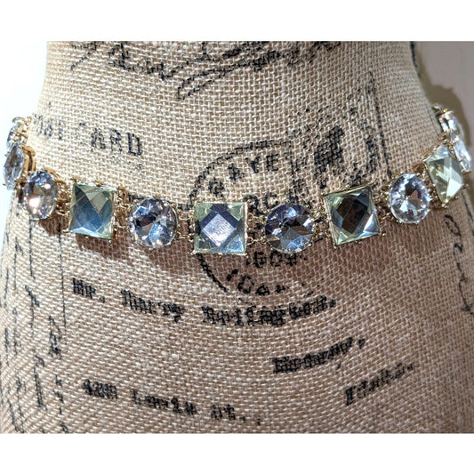 Chunky Gold Tone Large Rhinestone Chain Link Belt 28"-39"