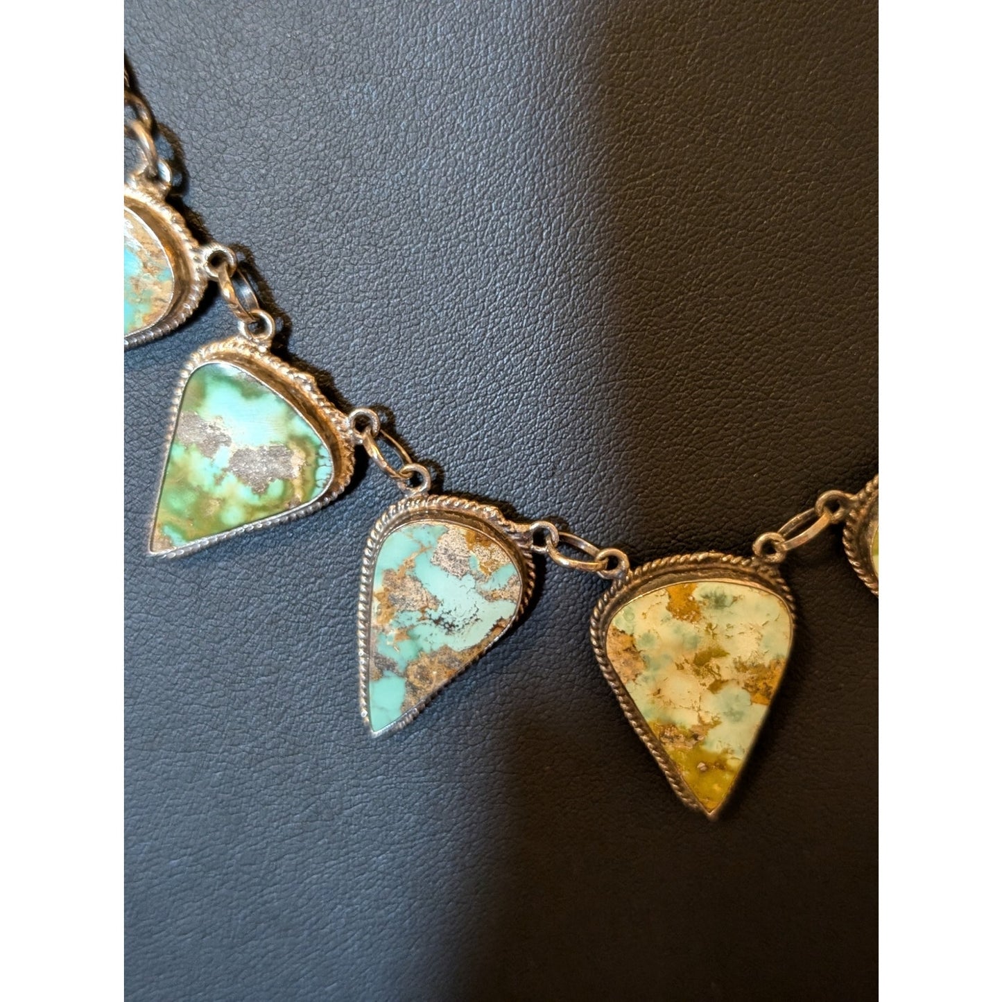 Vintage Teardrop Turquoise Stone Source Unknown Sterling Statement Necklace