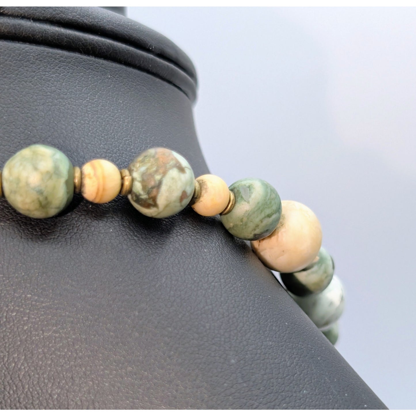 Vtg Natural Stone Beaded 925 Sterling Silver Toggle Clasp 18" Necklace