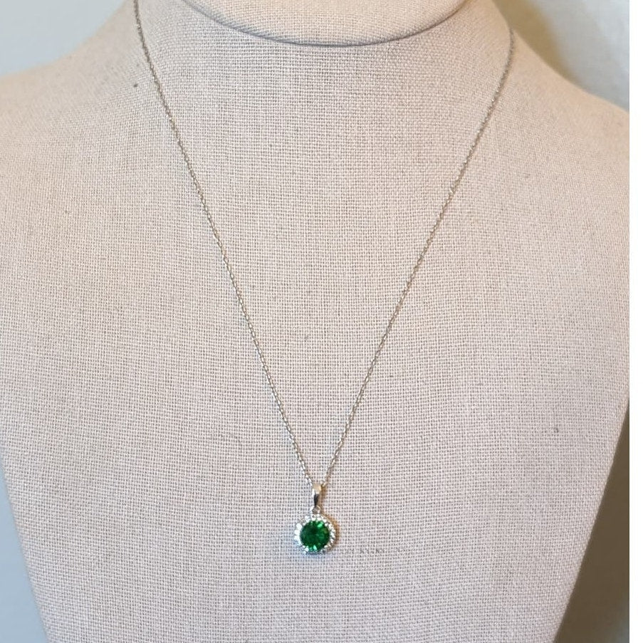Vintage Charles Winston Marked 925 Green Crystal & CZ Pendant on Italy 925 Chain