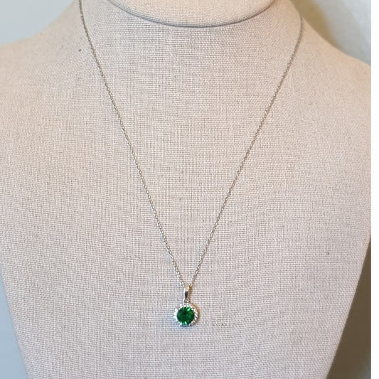 Vintage Charles Winston Marked 925 Green Crystal & CZ Pendant on Italy 925 Chain