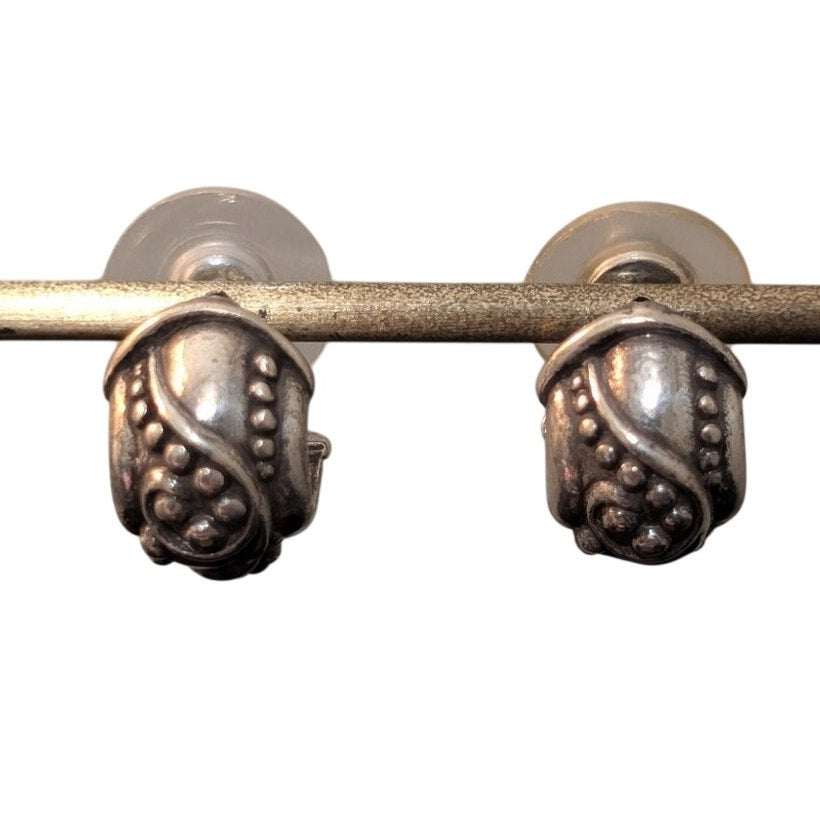 Vintage 925 Solid Sterling Silver Small Chunky Beaded Design Hoop Earring