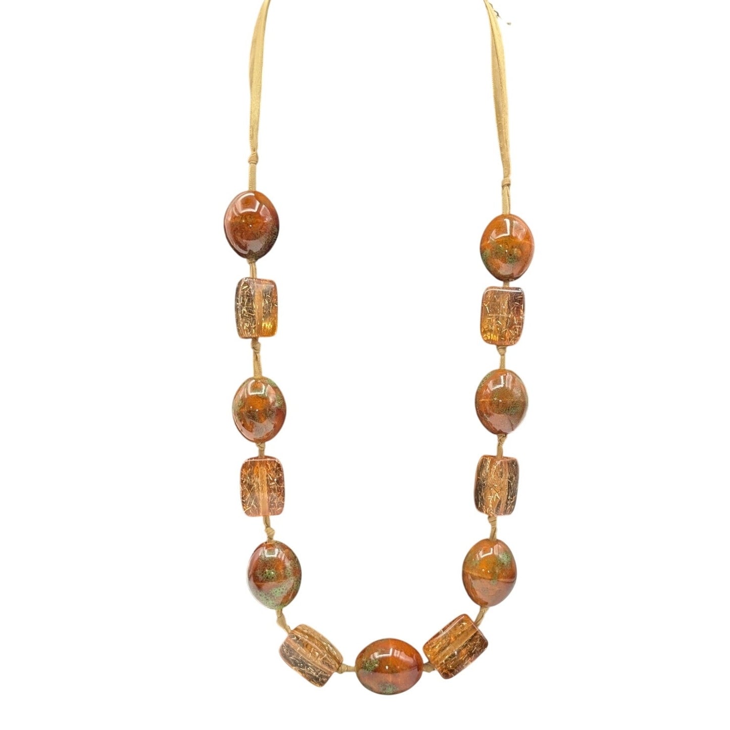 Chico's Very Chunky Heavy Ribbon Strung Glass & Lucite Bead 38"-42" Necklace