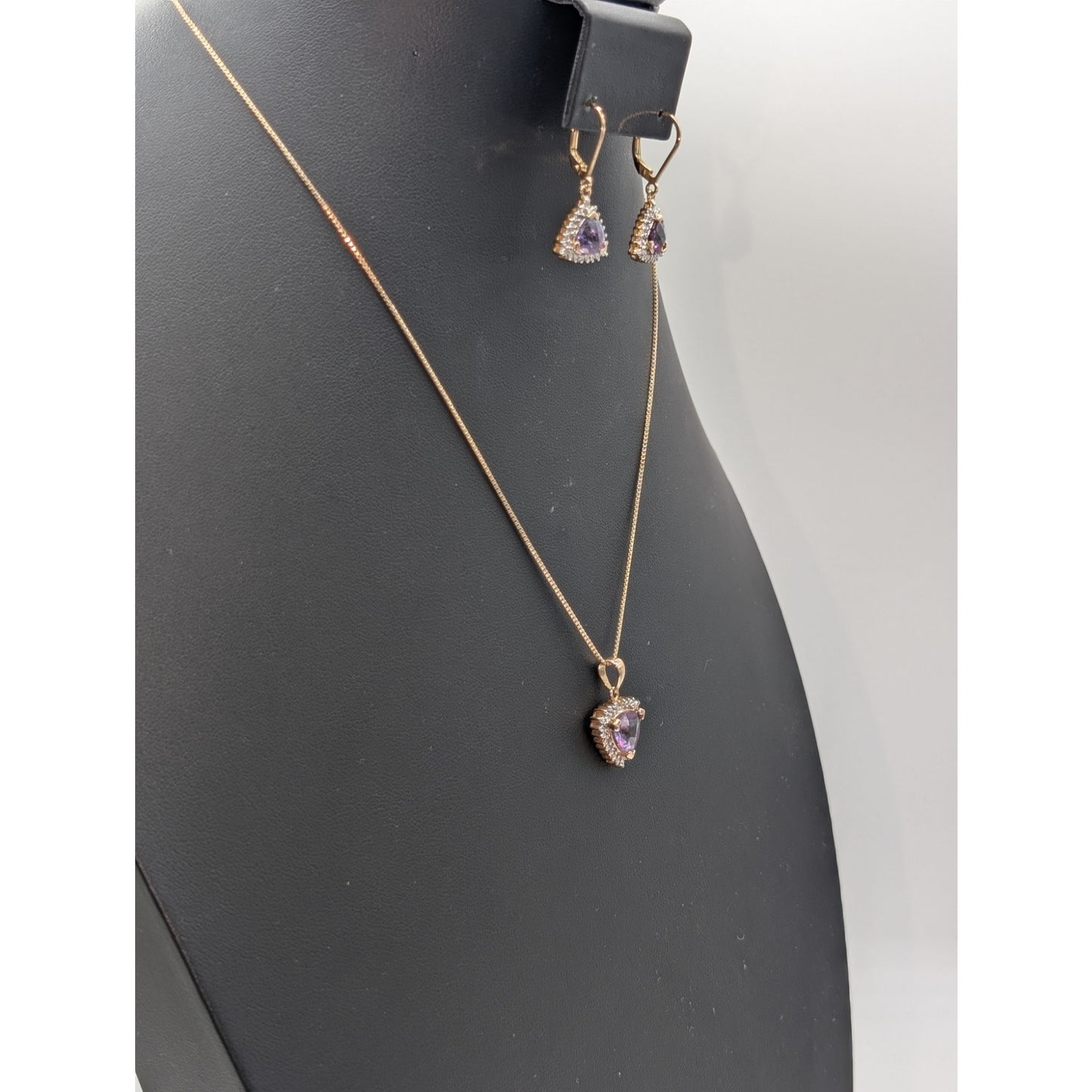 Vintage 925 Sterling Vermeil Faceted Purple Sapphire Pendant Necklace & Earrings