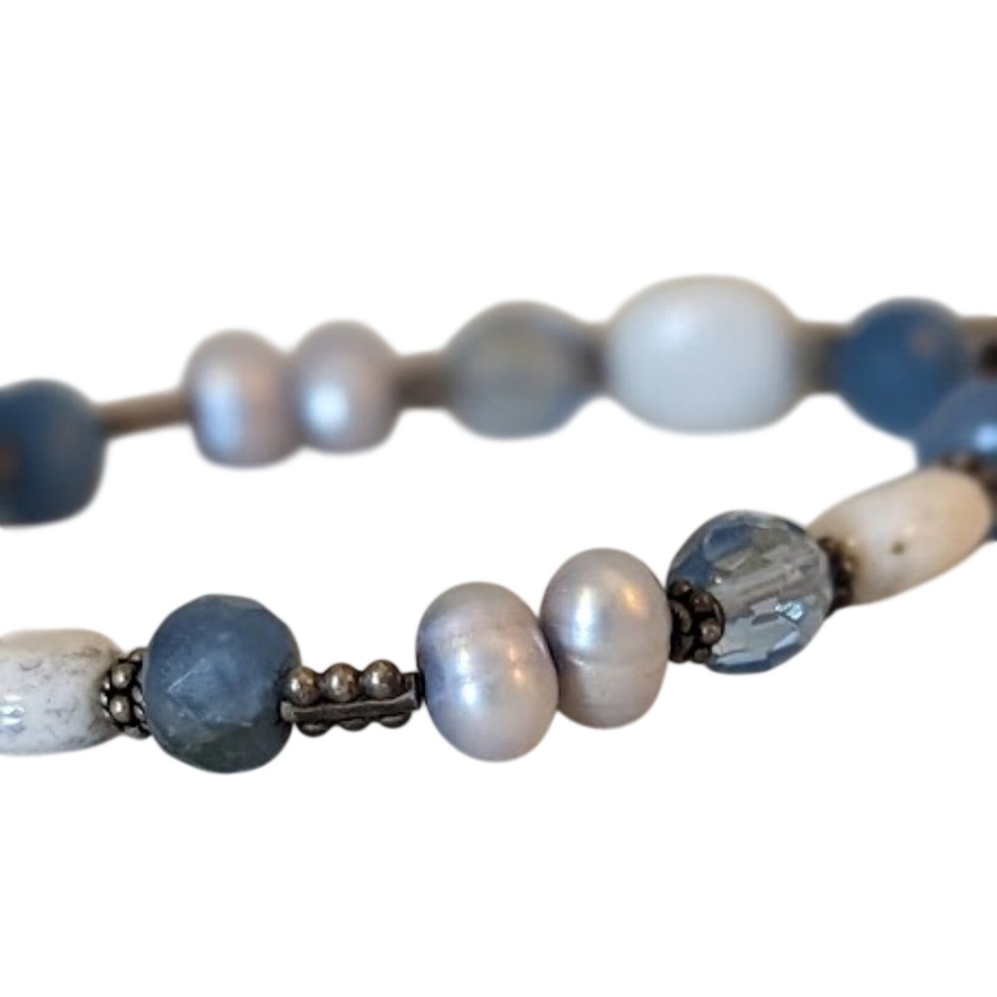 925 Sterling Silver Cross, Stone, Pearl, and Crystal Toggle Bracelet