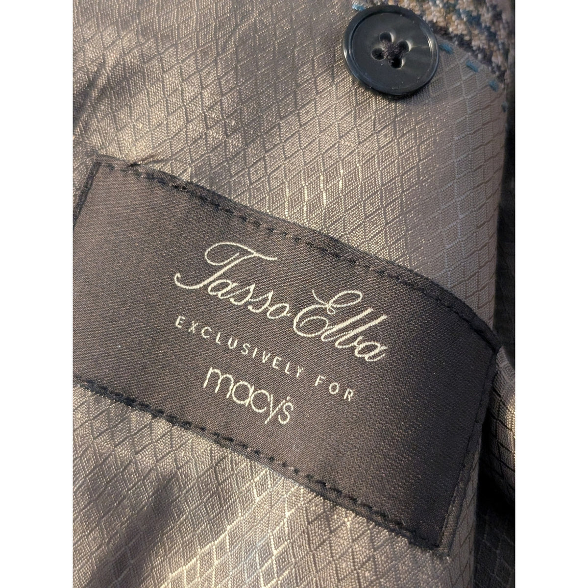 Tasso Elba Macy's Elbow Patch 100% Wool Brown Houndstooth Sports Coat Mens 44R