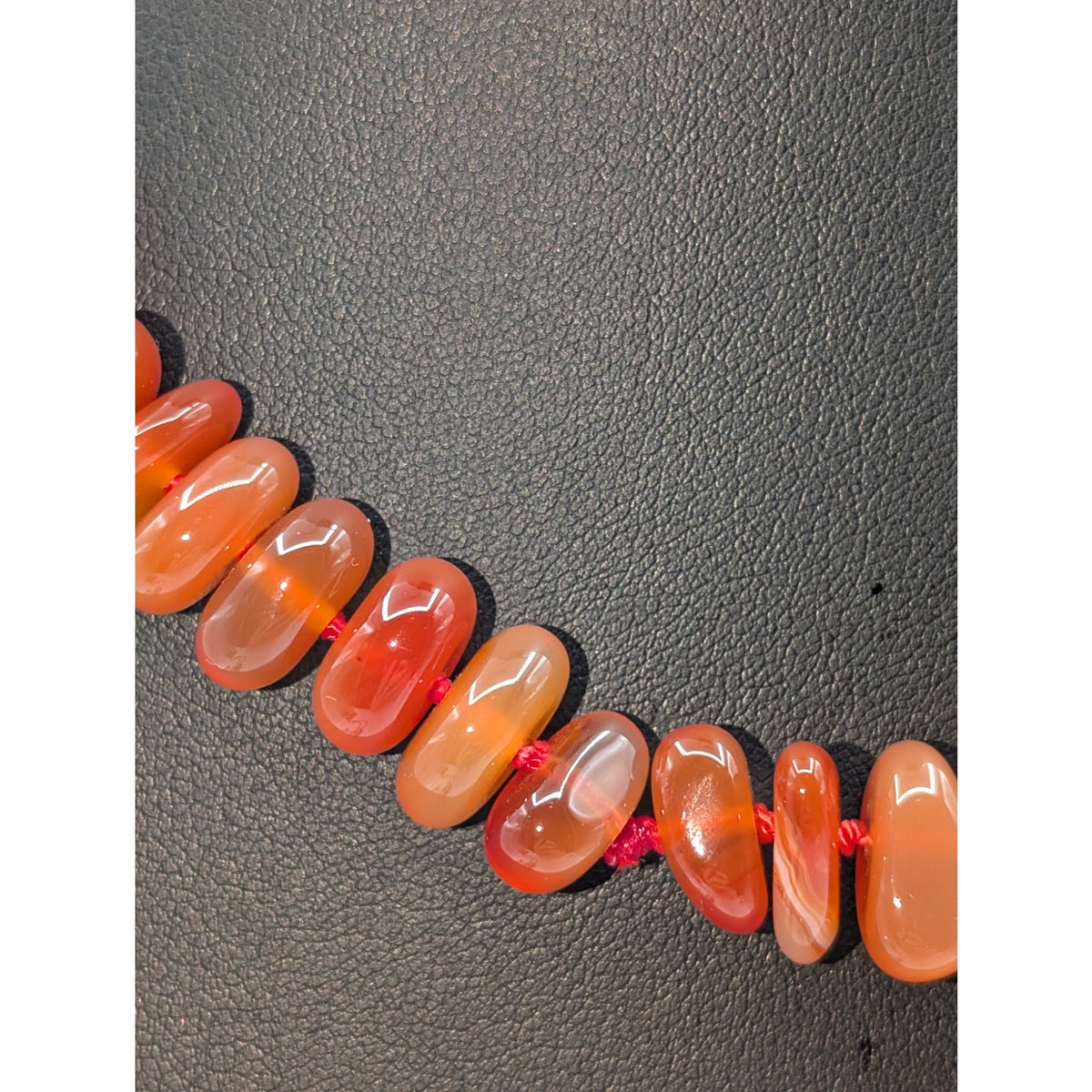 925 Sterling Silver Carnelian Agate Stone Bead Choker 17.5" Necklace