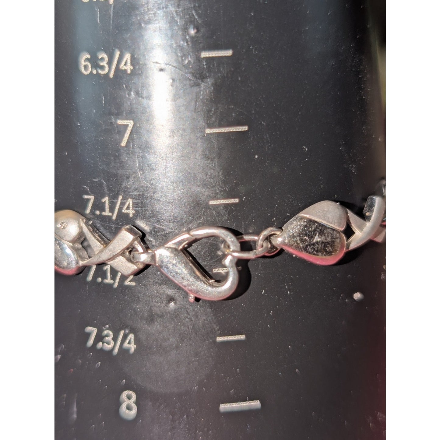 Vintage JC 925 Sterling Silver Diamond Accents Heart 'X' Link Bracelet 11.9g