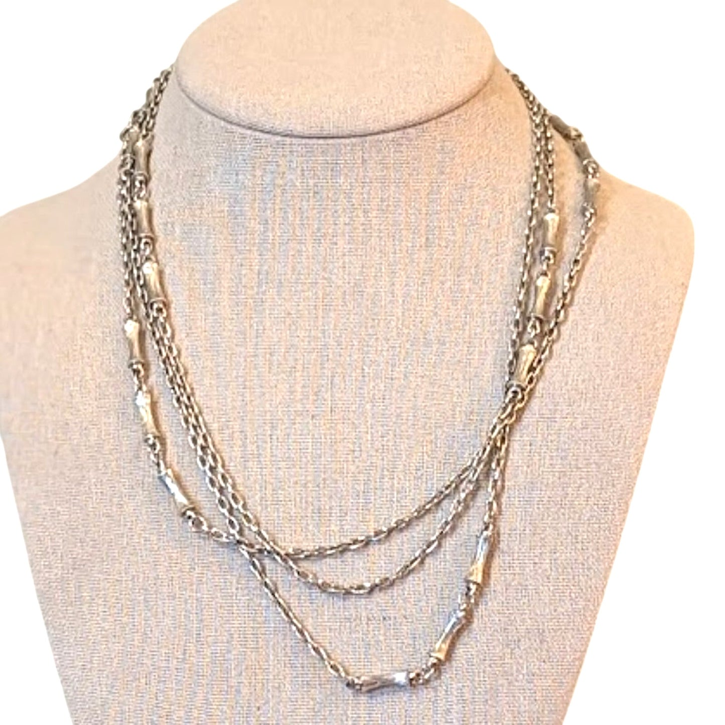 Vintage Long Silver Tone Chain with Silver Tone Stations