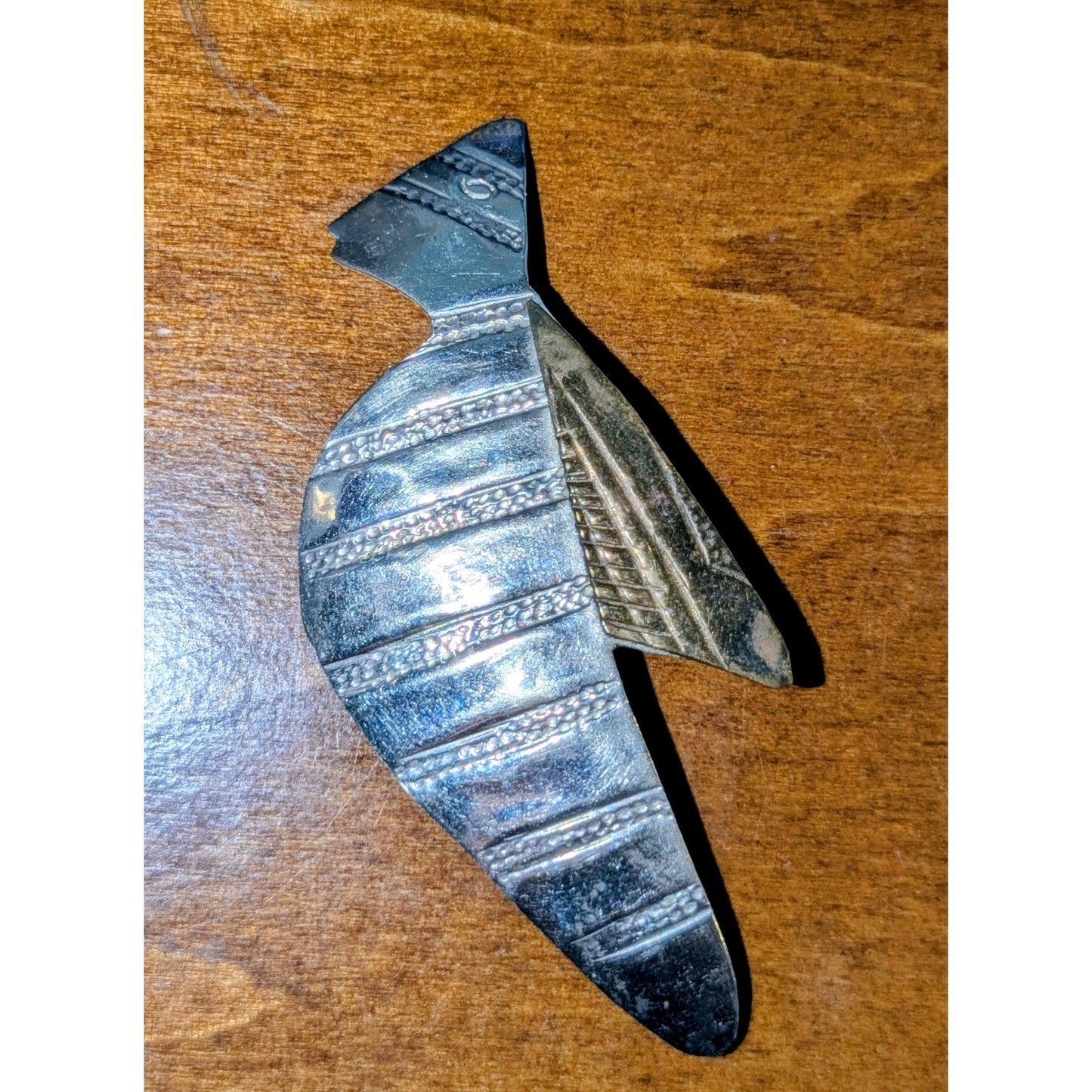 Artisan Hand Crafted Abstract Modernist Two Tone Embossed Bird Pin