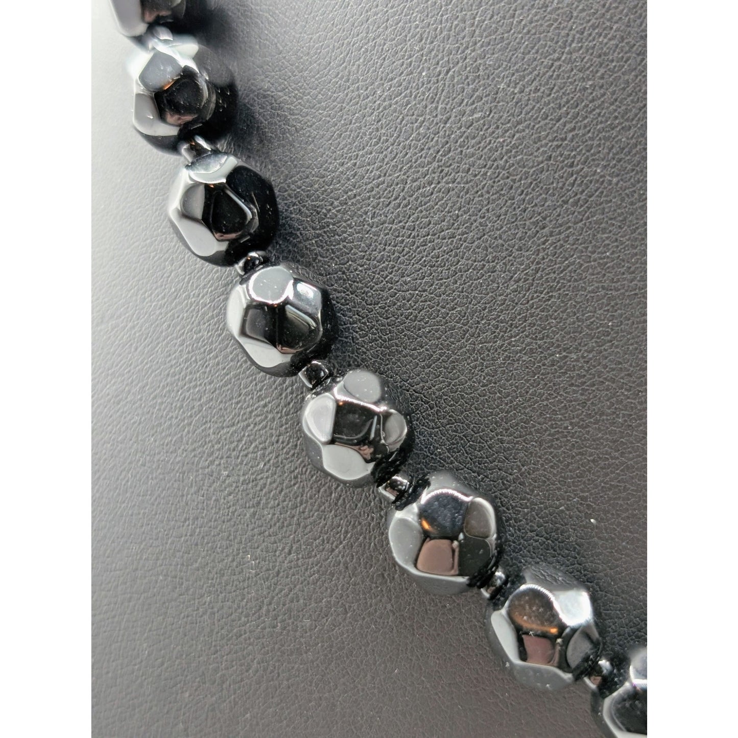 Vintage Black Faceted Glass Bead Hook Clasp 16.5"-18.5" Necklace