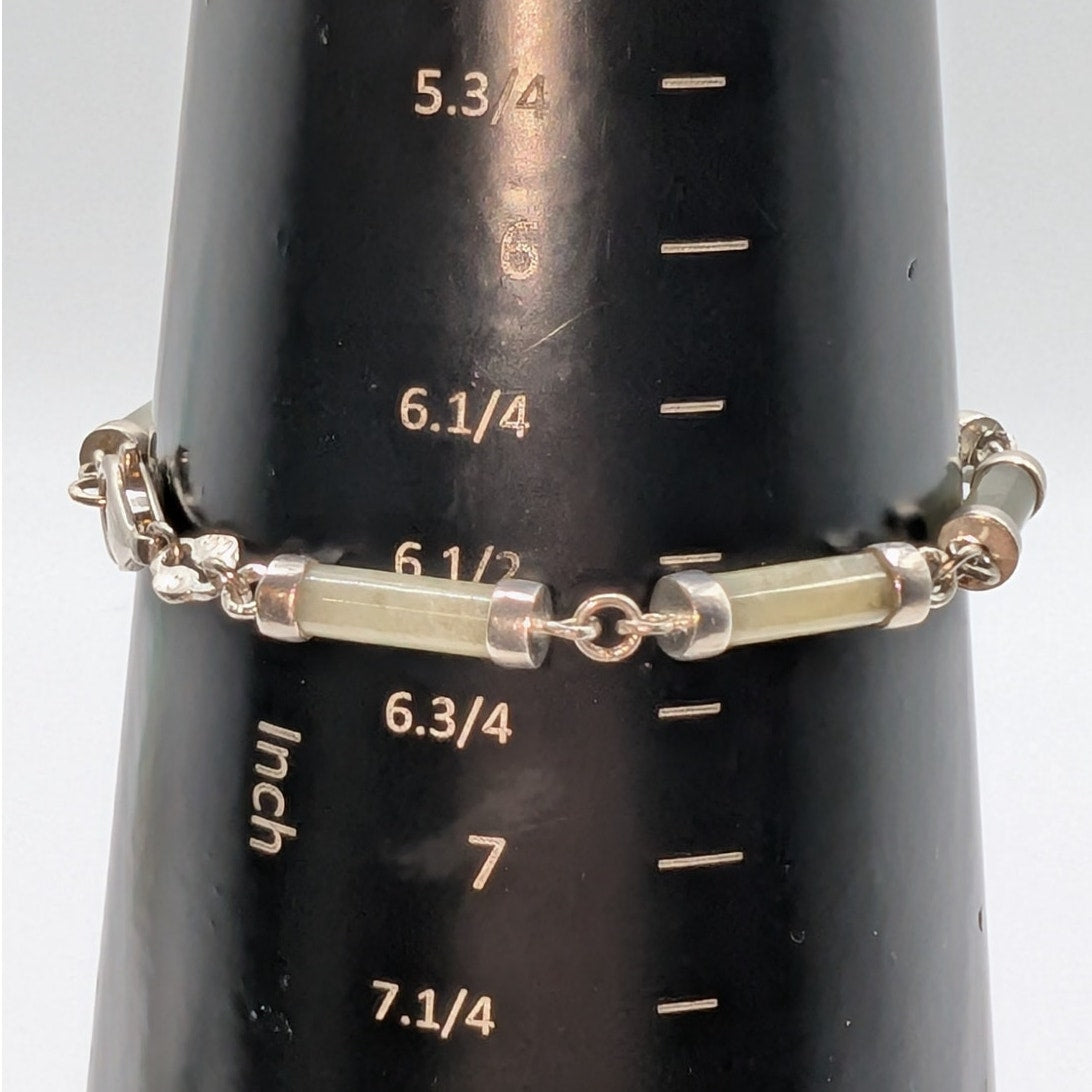 Vintage Jadeite 925 Sterling Silver Capped Link 7" Bracelet
