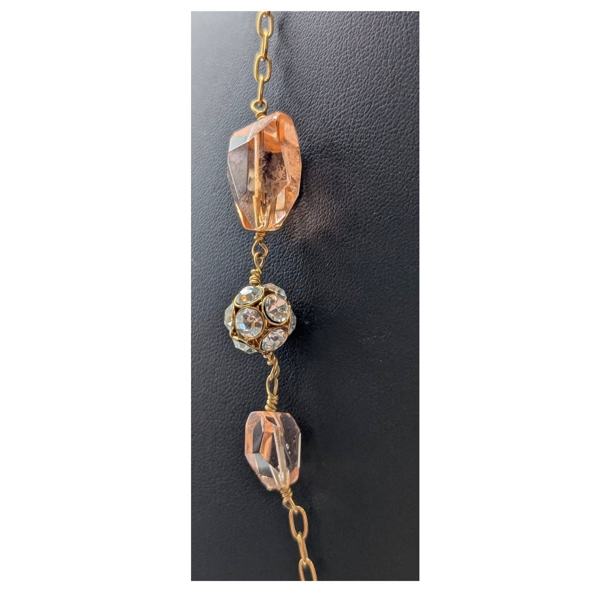 Signed J. Crew Peach Crystal Rhinestone Ball Gold Tone Chain 32" Necklace