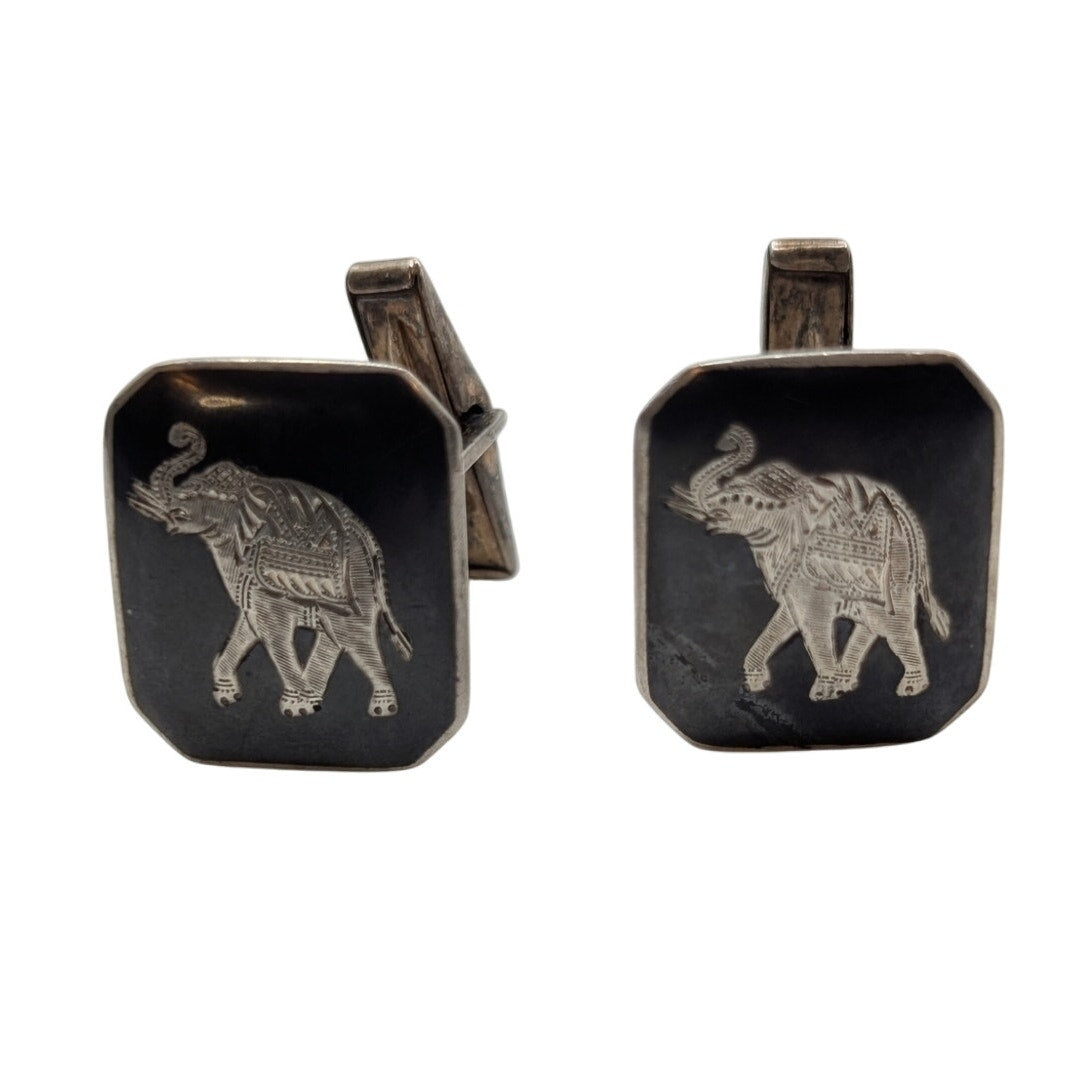 Vintage Sterling Silver Siam Elephant Cuff Links
