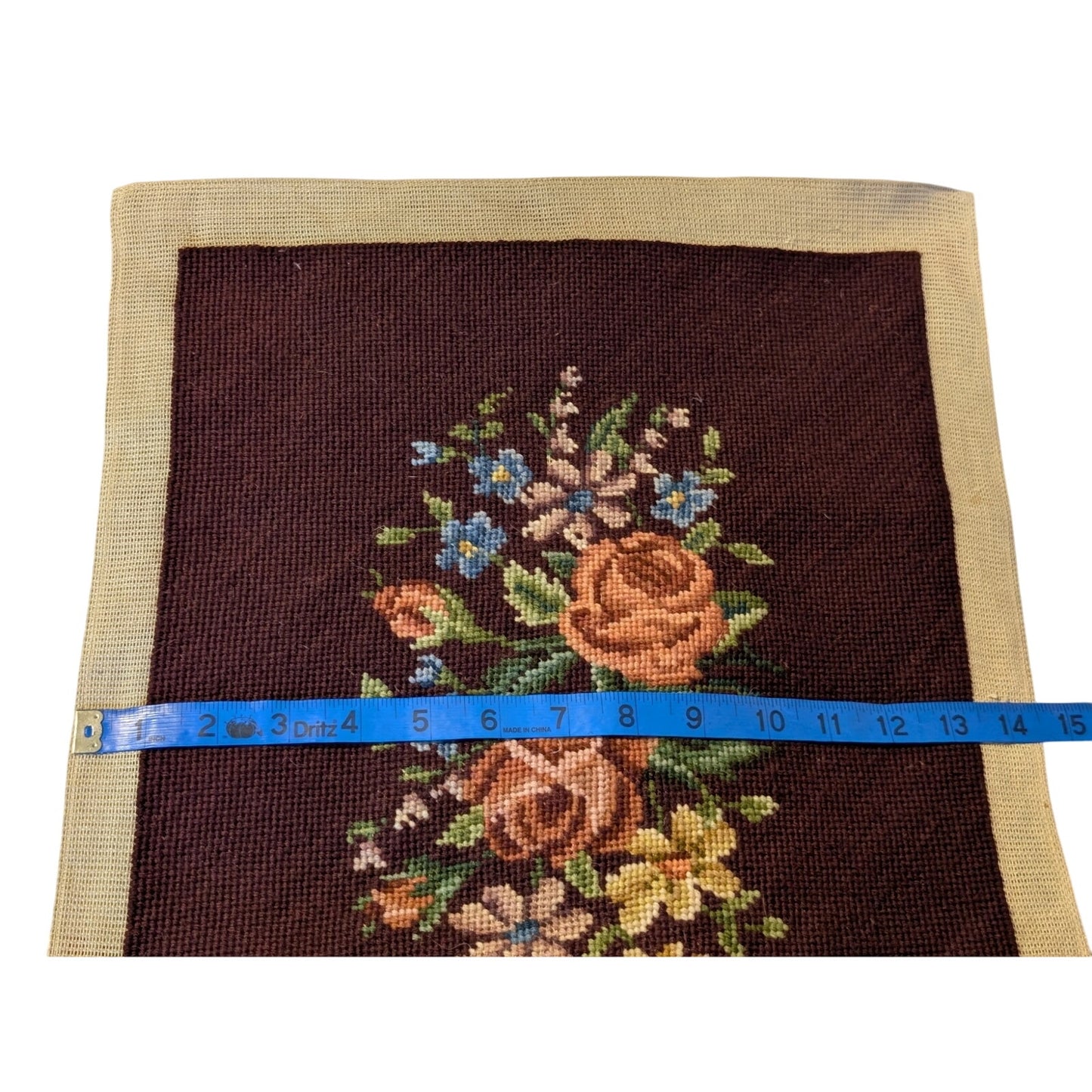 Vintage Burgundy Floral Arrangement Completed Needlepoint Design
