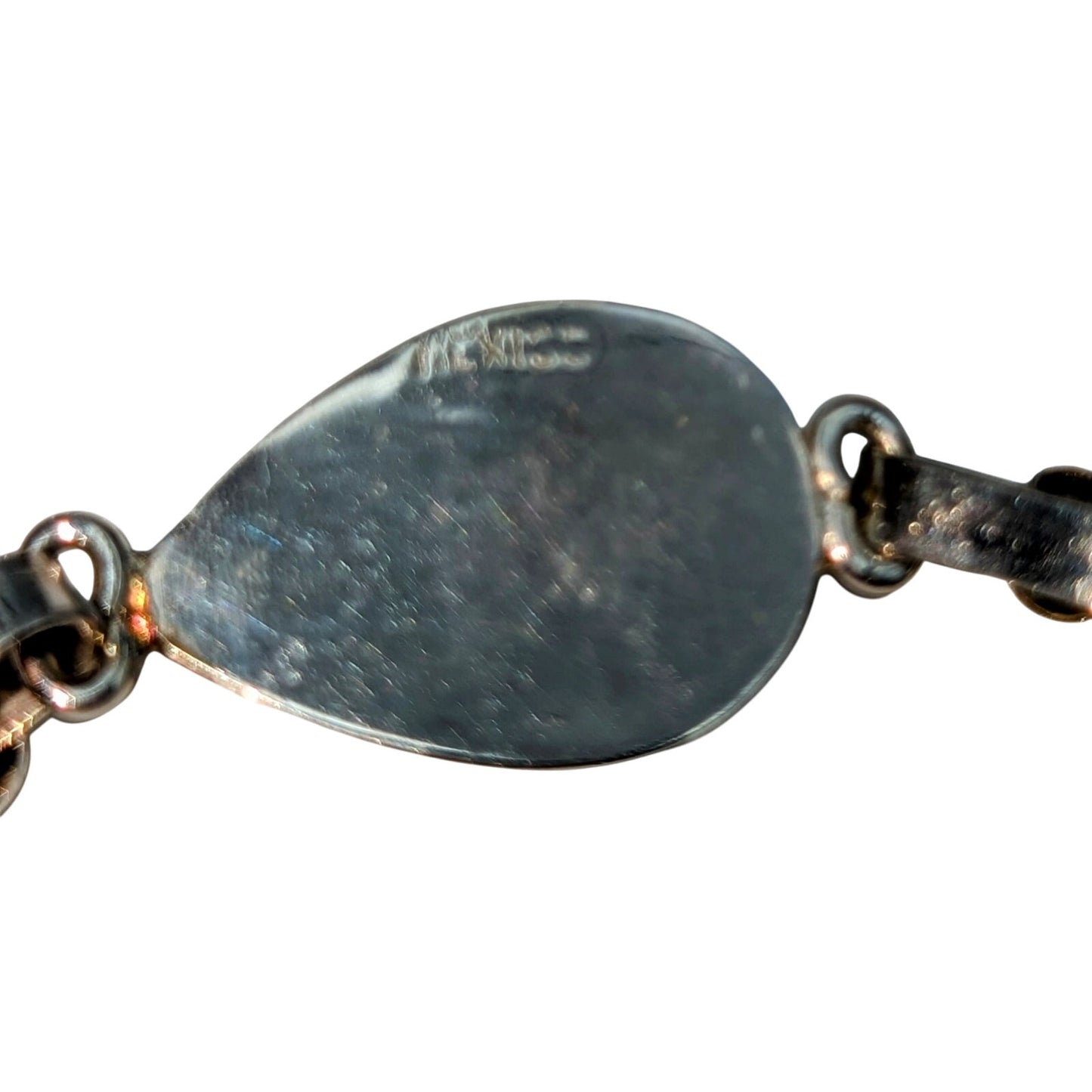 Ammolite Teardrop Silver Plated Toggle Clasp Bracelet Marked Mexico